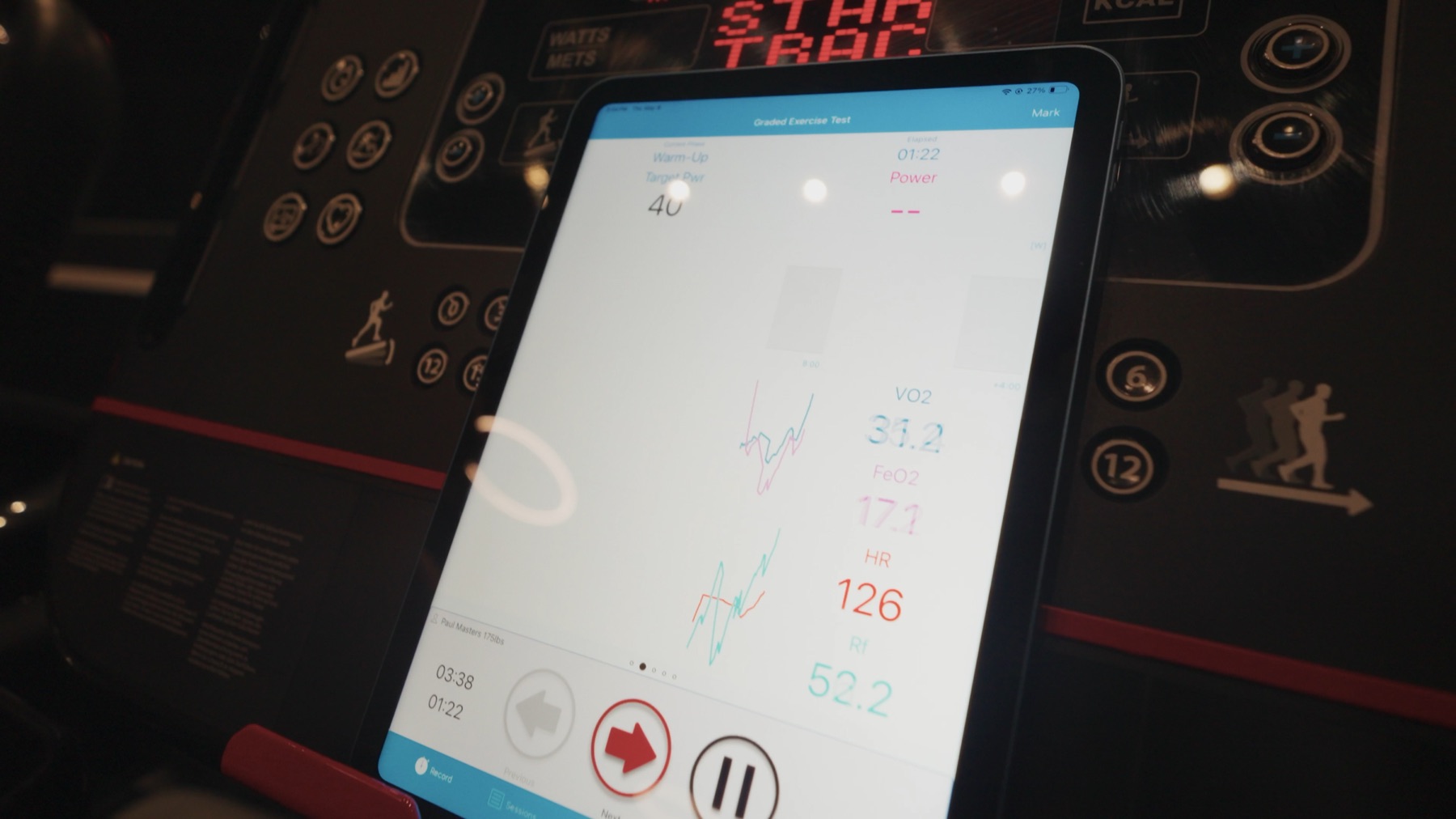 Live VO2 max test readout